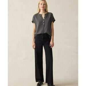 FAHERTY Dream Organic Cotton Double Gauze Desmond Blouse Washed Black Top M